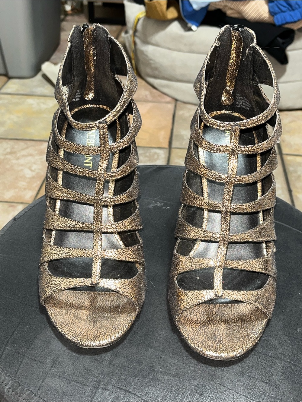 Lane Bryant Bronze Metallic Strappy Cage Heels